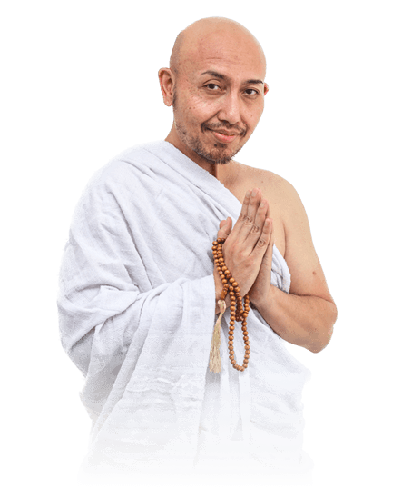 Muslim Man Hajj In White Ihram Clothes Holding Prayer Beads Flip.png